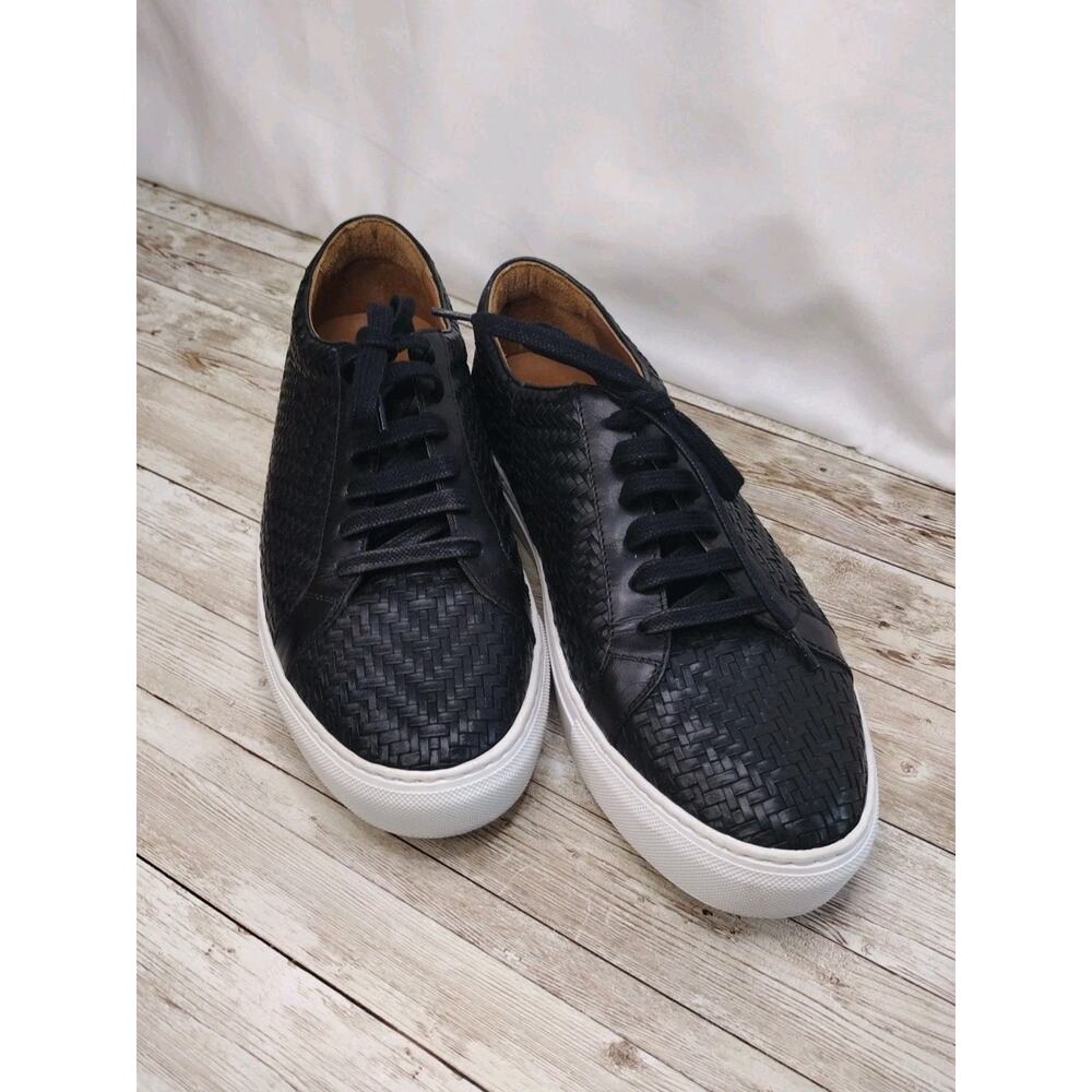 Taft Mens US 9 Handcrafted Woven Black Leather Low Top Lace Up Sneaker Designer